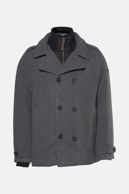 Veste grise de Petrol Industries® avec double fermeture à boutons et col montant avec zip.