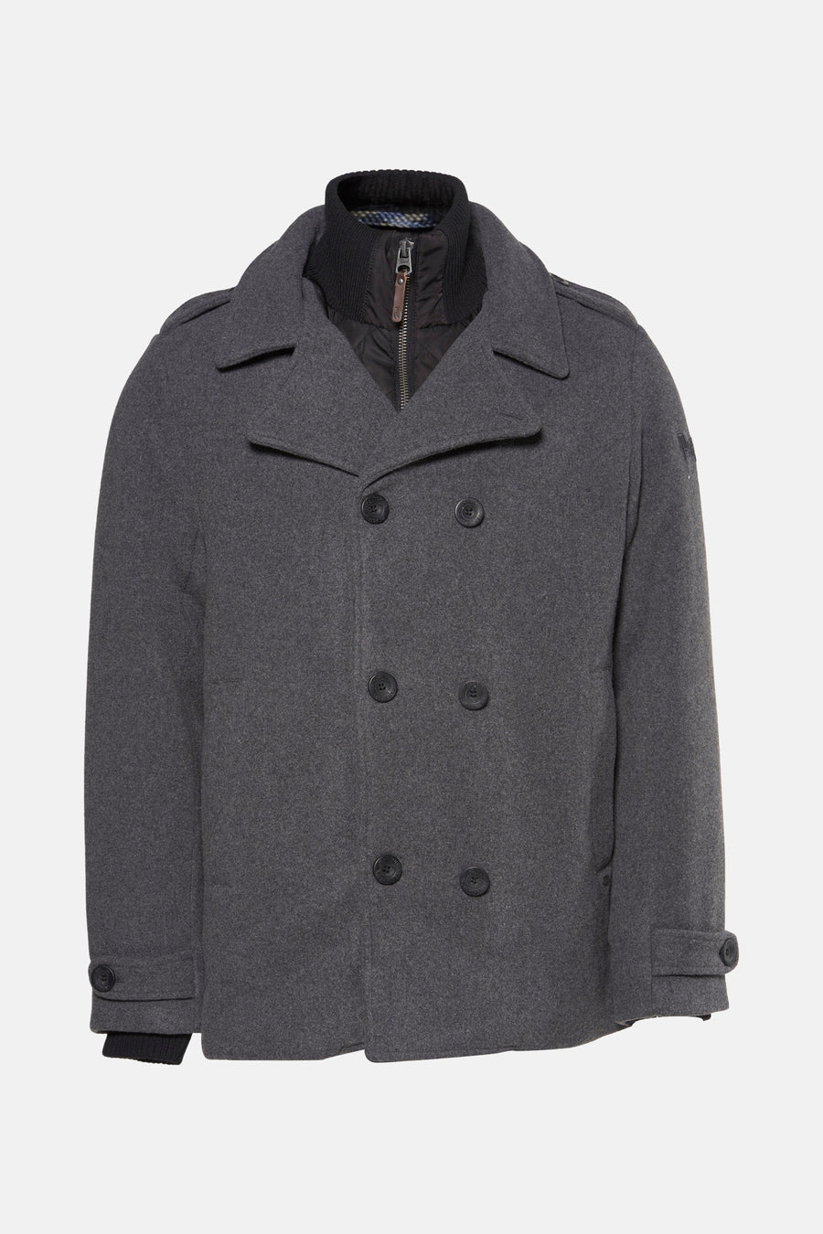 Veste grise de Petrol Industries® avec double fermeture à boutons et col montant avec zip.