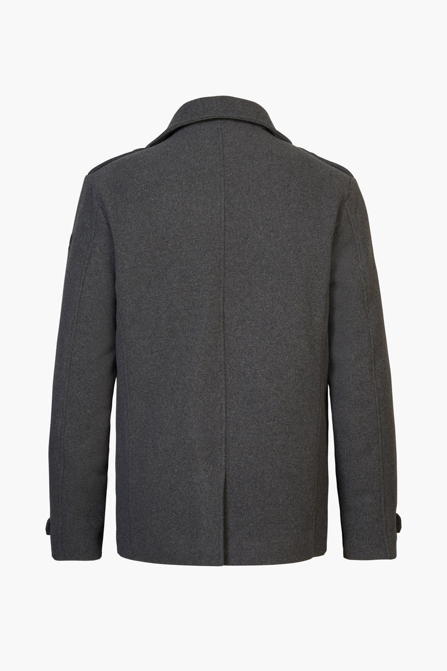 Manteau gris de Petrol Industries, vu de l'arrière avec une texture lisse et des détails subtils.