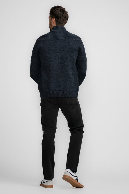 Veste bleue de Petrol Industries, avec une texture à fines rayures, un col haut et une fermeture éclair.