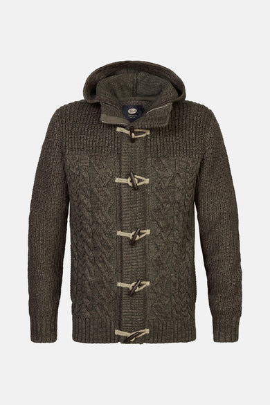 Gilet brun de Petrol Industries® avec capuchon et texture fine, vu de derrière.