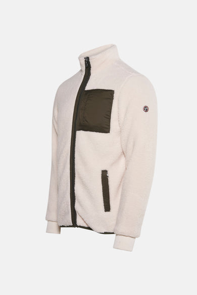Mauve court manteau de Petrol Industries, avec texture en polaire et poches avec des détails olive.