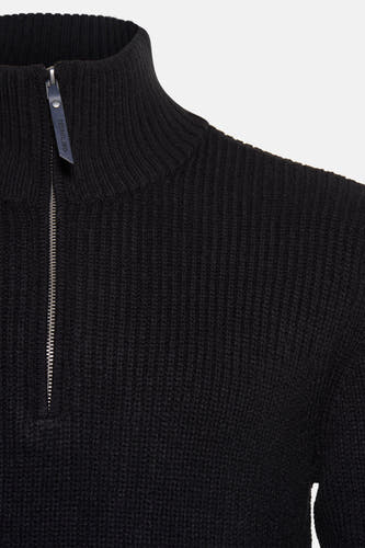 Sweat-shirt noir à col rond de Petrol Industries, avec détail de fermeture éclair et texture côtelée, crop top.
