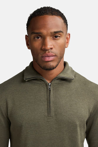 T-shirt vert avec col rond de Petrol Industries® avec une fermeture à glissière sur le devant.