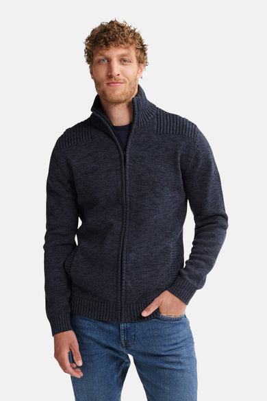 Gilet bleu de Petrol Industries® avec fermeture à glissière, détails côtelés et col droit.