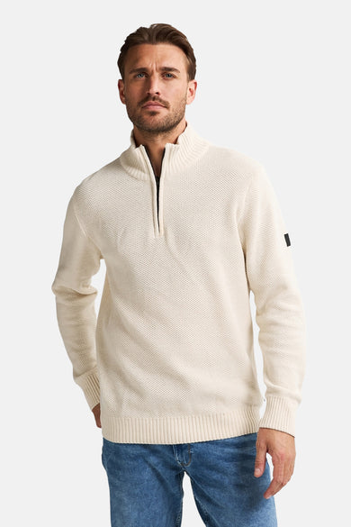 Gilet beige avec col rond de Petrol Industries, avec un motif texturé et une fermeture à glissière courte.