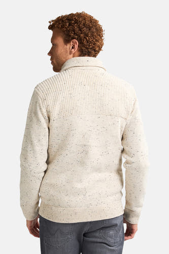 Manteau court écru de Petrol Industries, vue arrière, avec une texture mélangée et un col frangé.