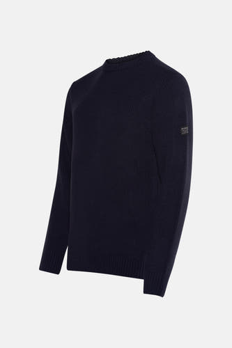 T-shirt à col rond bleu de Petrol Industries, avec une texture côtelée et un détail de logo subtil sur le poignet.