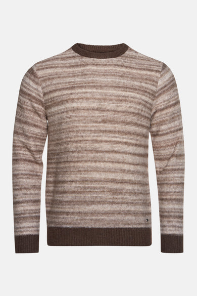 Gilet beige avec col rond de Petrol Industries, à rayures horizontales et une bordure marron foncé.