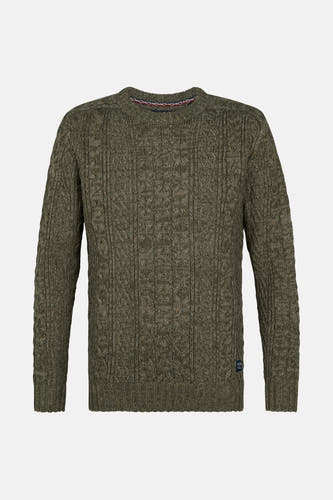 T-shirt vert avec col rond de Petrol Industries, avec motif côtelé et détails de texture.