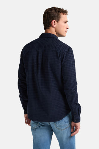 Bleu, chemise à longues manches de Petrol Industries, avec un petit motif rayé, vue de derrière.
