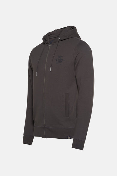 Gilet gris de Petrol Industries avec fermeture éclair et capuche, doté de détails de logo subtils.