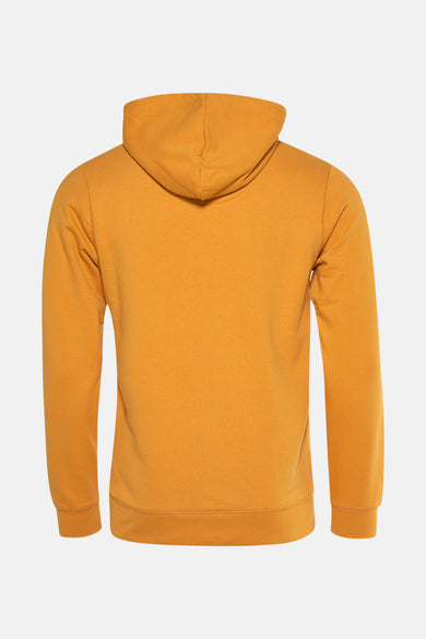 Gele sweater met kap van Petrol Industries, gezien vanaf de achterkant.