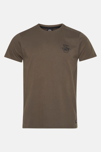 T-shirt vert avec manches courtes de Petrol Industries, avec une petite impression d'auto vintage sur la poitrine.