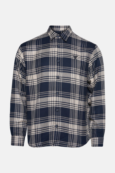 Blauw, chemise à manches longues imprimée de Guess, avec un logo sur la poche poitrine et et fermeture boutons.