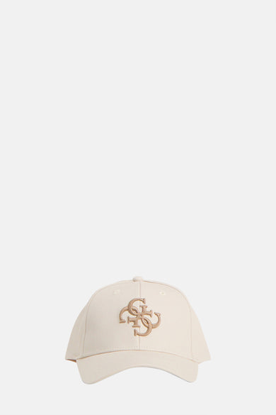 Chapeau beige de Guess, avec logo argenté sur le dos et bande ajustable.