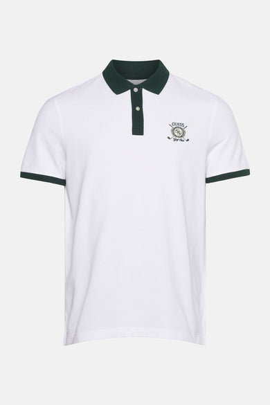 Wit poloshirt met groene accenten en Guess Golf Club-logo.