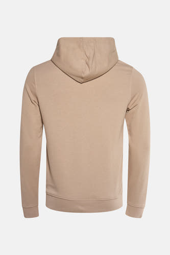 Gilet beige avec capuche de Guess, dos visible, avec des manches longues et un motif uni.