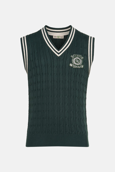 T-shirt vert de Guess® avec motif côtelé et détails rayés le long de la ligne du col et des emmanchures.
