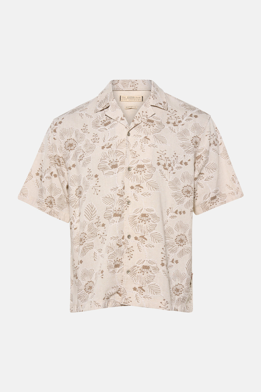 Chemise beige à manches courtes de Guess, avec un motif floral.