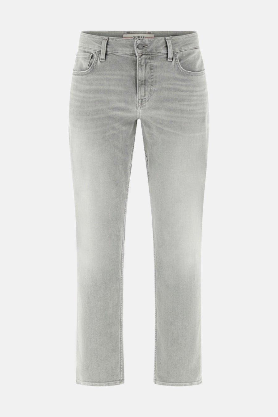 Slim jeans van lichtgrijs denim van Guess, effen en recht model.
