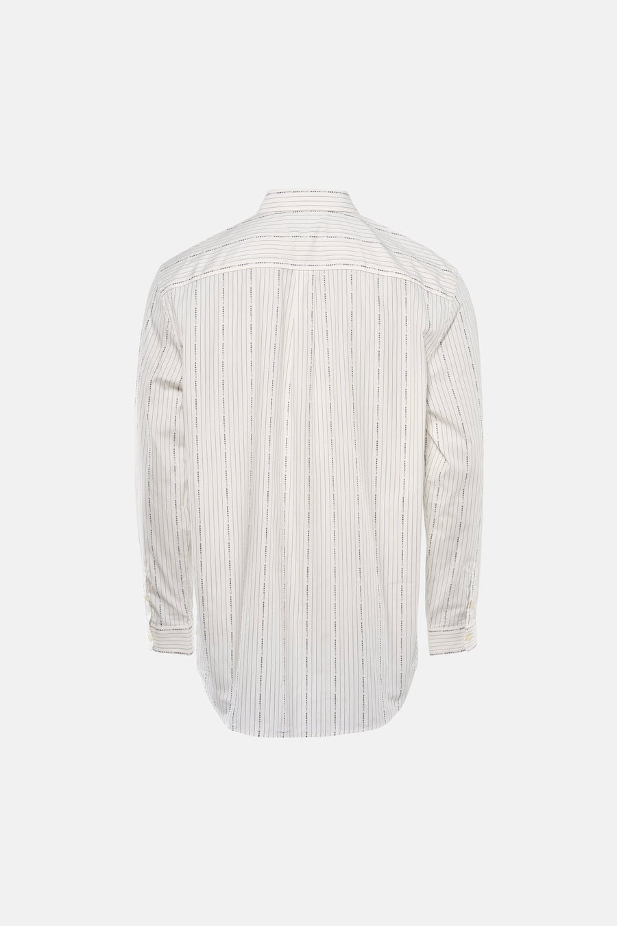 Chemise blanche à manches longues Guess, avec fines rayures verticales et imprimé logo, vue de dos.