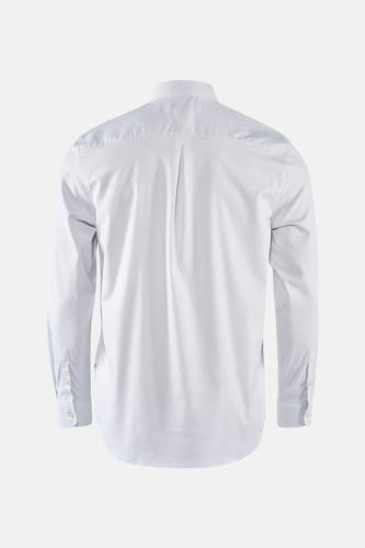 Chemise blanche à manches longues de Guess, dos, avec un dessin subtil et des détails de boutons sur les poignets.