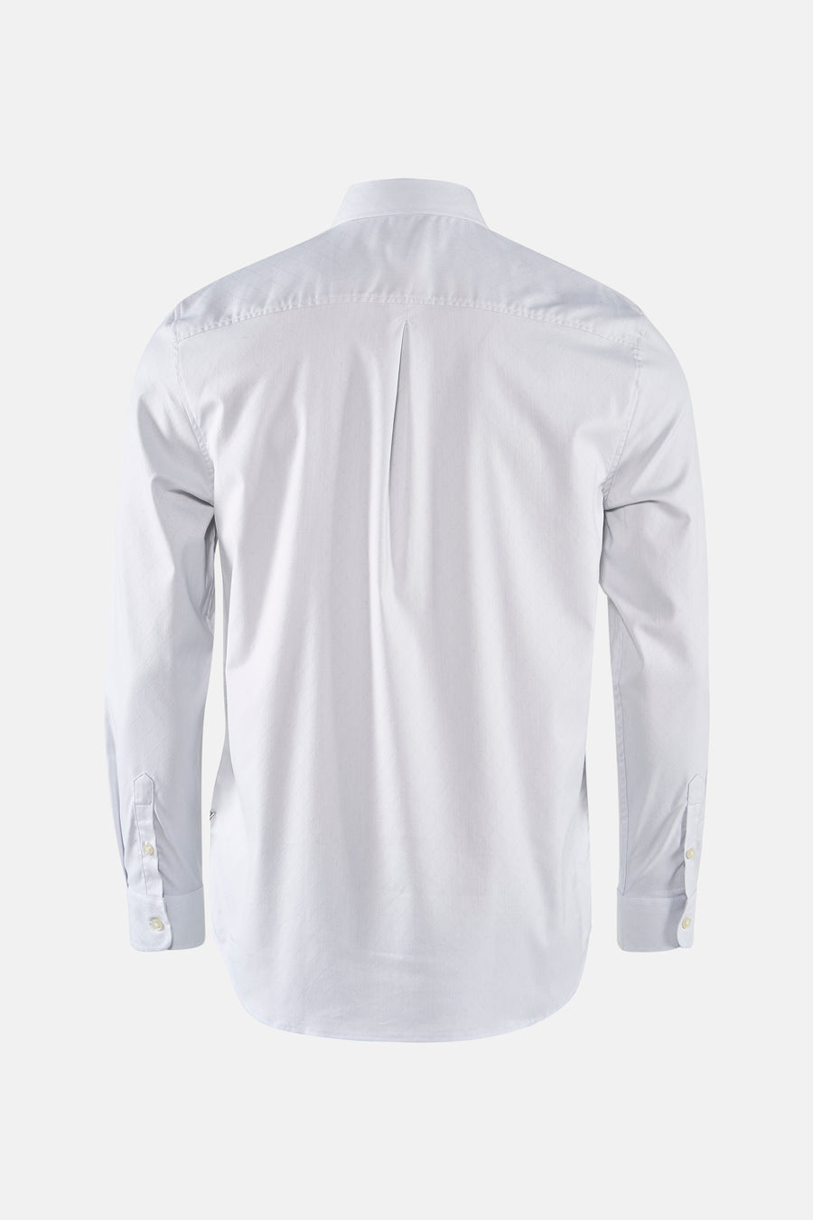 Chemise blanche à manches longues de Guess, dos, avec un dessin subtil et des détails de boutons sur les poignets.
