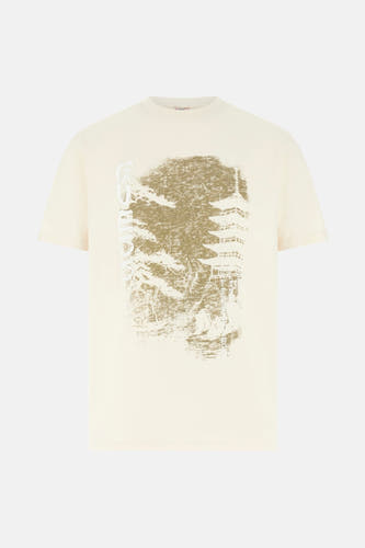 T-shirt écru à manches courtes de Guess®, couleur unie, coupe classique.