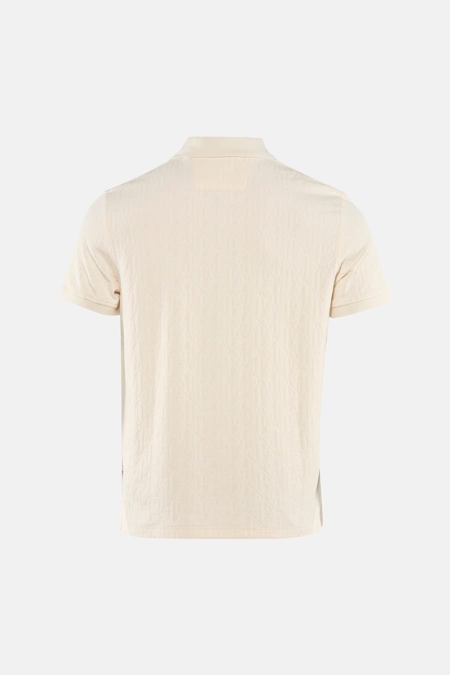 Polo marron Guess®, avec un imprimé géométrique subtil et des manches courtes, vue de dos.