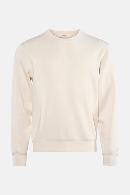 Gilet beige avec col rond de Guess, doté d'un logo brodé sur la partie avant.