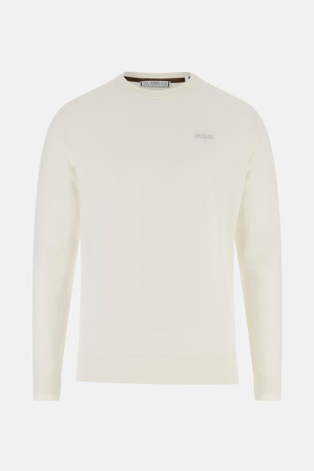 T-shirt écru avec col rond de Guess, dos en tissu tricot uni.