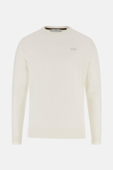 T-shirt écru avec col rond de Guess, dos en tissu tricot uni.