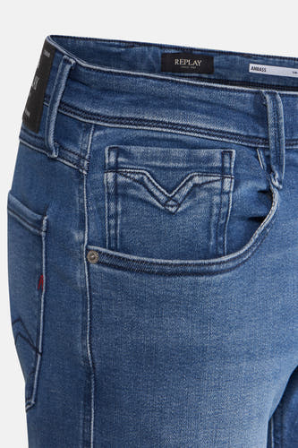 Jean slim de denim bleu Replay Replay, avec des surs les les les.