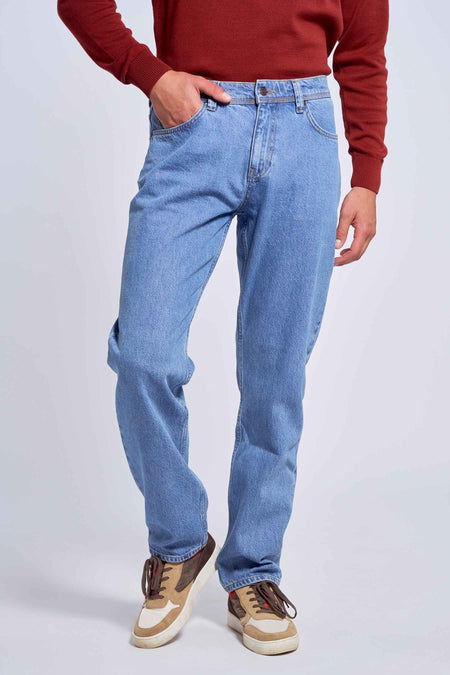 Jean &agrave; coupe droite - bleu