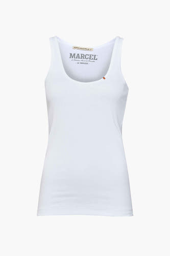 T-shirt blanc de Le Fabuleux Marcel de Bruxelles, avec une texture côtelée et un col rond.