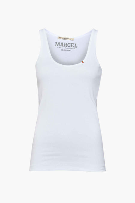 T-shirt blanc de Le Fabuleux Marcel de Bruxelles, avec une texture côtelée et un col rond.
