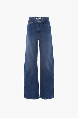 Donkerblauwe wijde jeans van Le Fabuleux Marcel de Bruxelles, met klassieke denim textuur en zakken.
