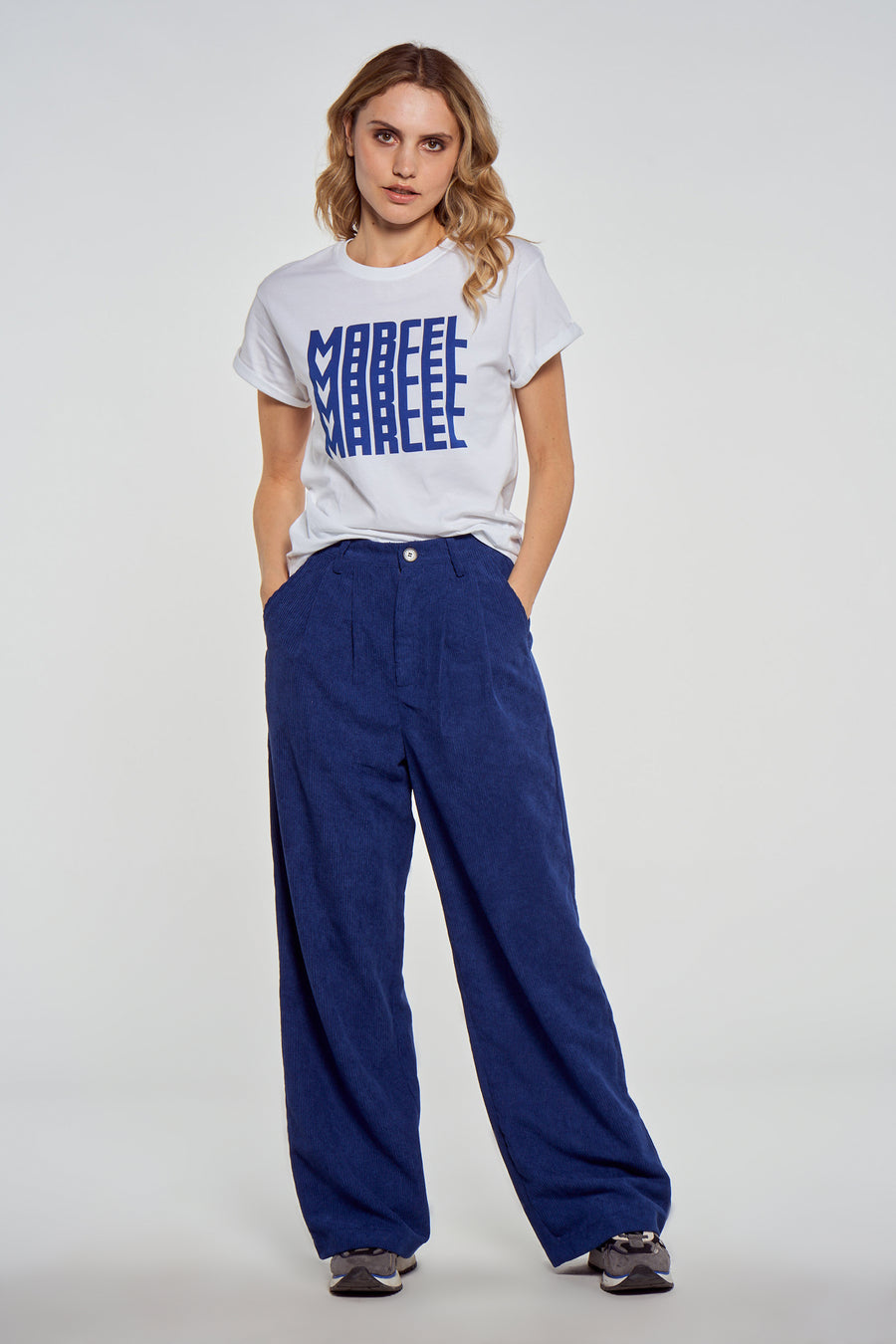 Pantalon color&eacute; - bleu