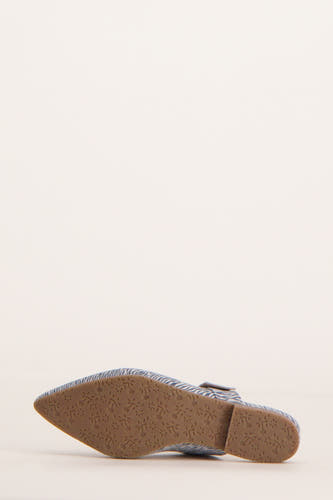 Bottines plates bleues de Le Fabuleux Marcel de Bruxelles, avec un motif rayé et une semelle brune.