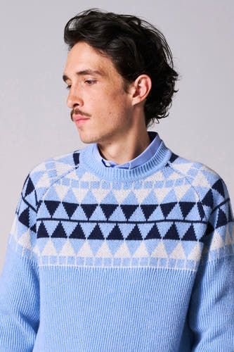 T-shirt bleu avec col rond de Le Fabuleux Marcel de Bruxelles, à motif géométrique.