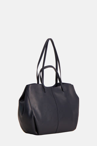 Sac à main bleu de Le Fabuleux Marcel de Bruxelles, avec double anses et lignes épurées.