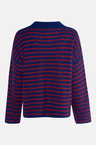 Sweat-shirt multicolore avec col rond de Le Fabuleux Marcel de Bruxelles, avec des rayures horizontales en bleu et rouge.