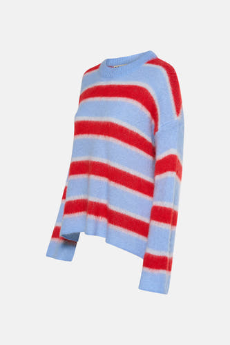 Sweat-shirt multicolore avec col rond de Le Fabuleux Marcel de Bruxelles, avec des rayures rouges horizontales.