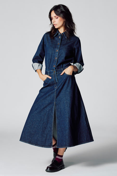 Robe à manches longues - dark blue denim