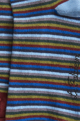 Chaussettes multicolores de Le Fabuleux Marcel de Bruxelles, avec un motif rayé et des détails subtils.