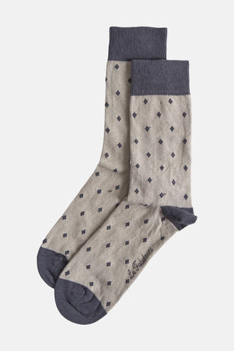 Chaussettes grises de Le Fabuleux Marcel de Bruxelles avec des rayures bleues et des bordures bleues.
