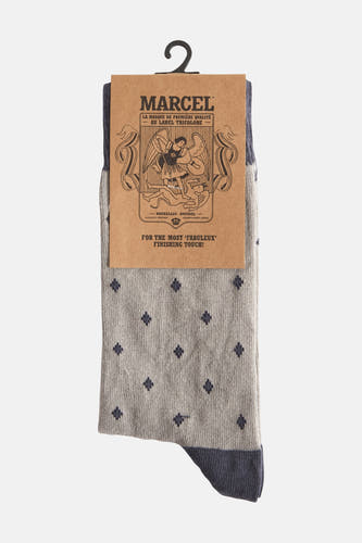 Chaussettes grises de Le Fabuleux Marcel de Bruxelles, avec des accents bleu marine et un motif à carreaux.