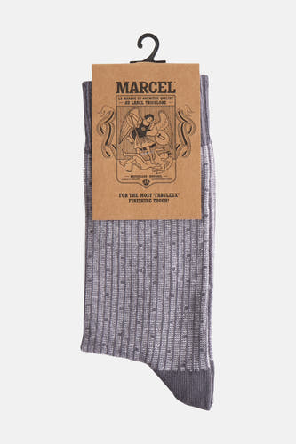 Chaussettes grises de Le Fabuleux Marcel de Bruxelles, avec un motif à points subtil et une structure en côtes.