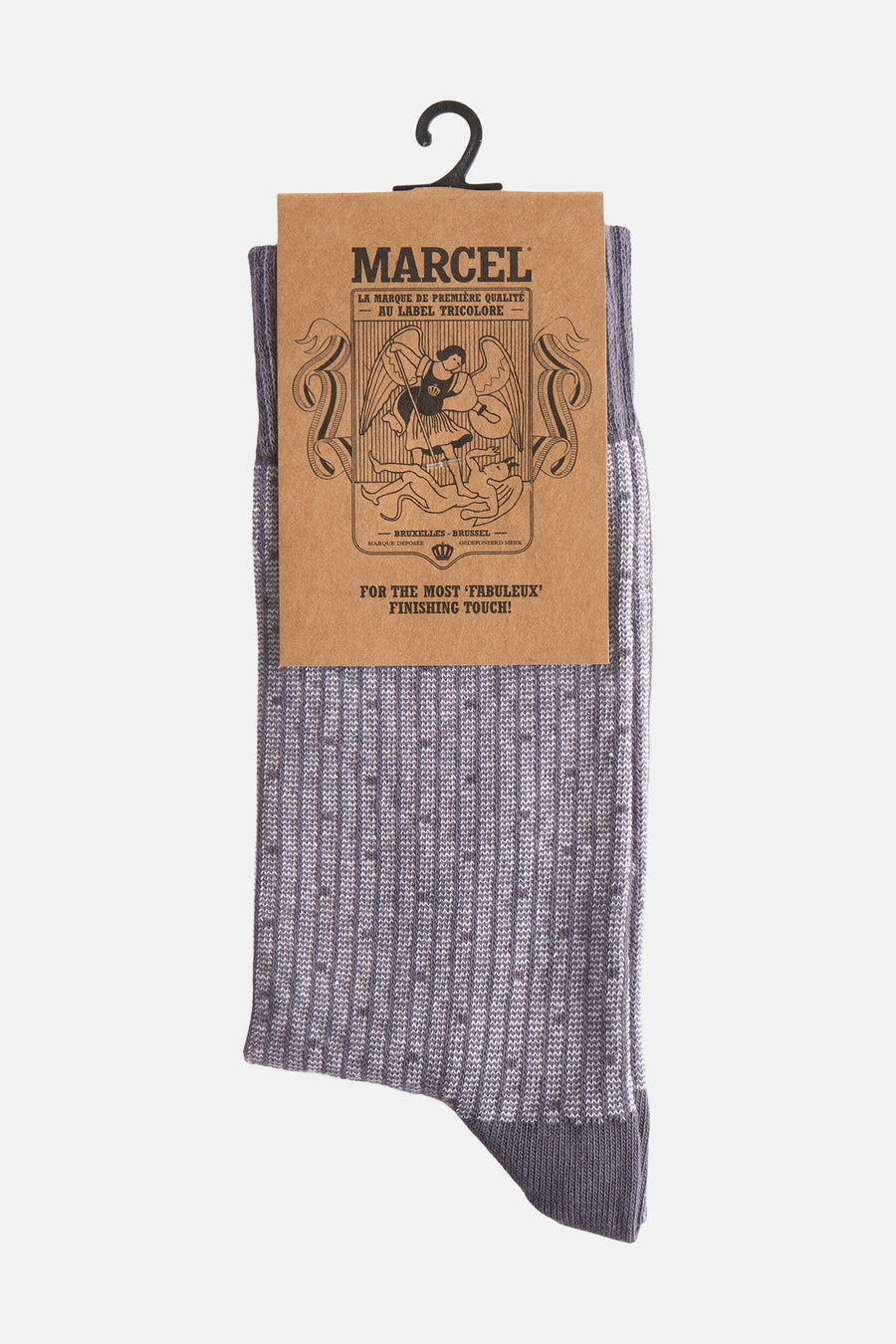Chaussettes grises de Le Fabuleux Marcel de Bruxelles, avec un motif à points subtil et une structure en côtes.